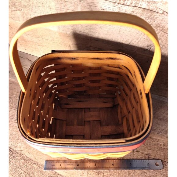 Longaberger Vintage Small Handwoven Basket With Handle - Red & Blue Accents - - Picture 4 of 6